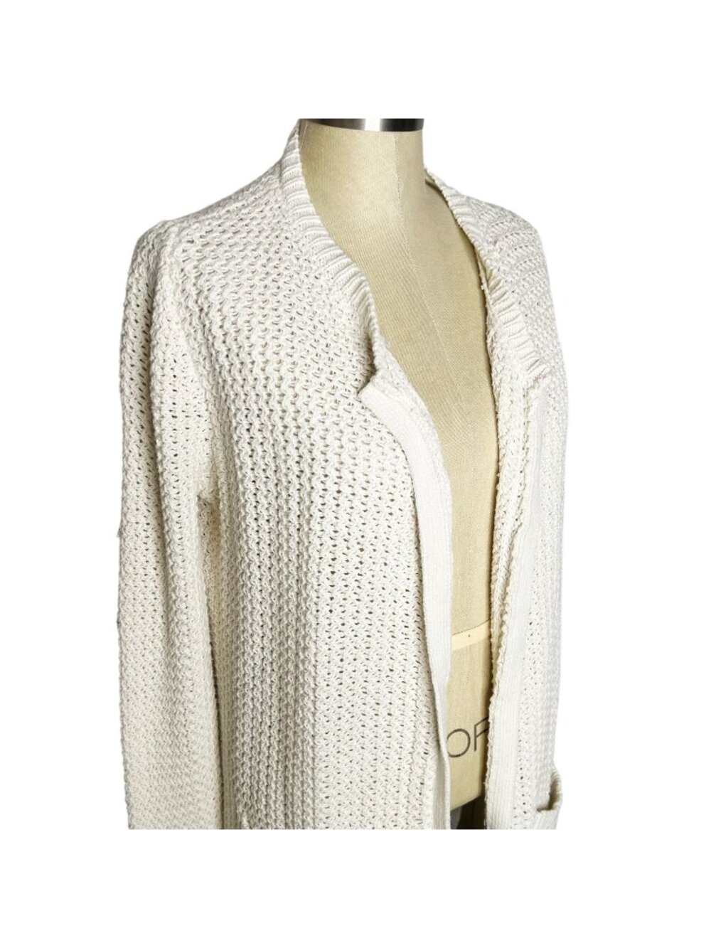 Lucky Brand Cardigan Sweater Womens Size L Cream Heavy Knit Open Front
